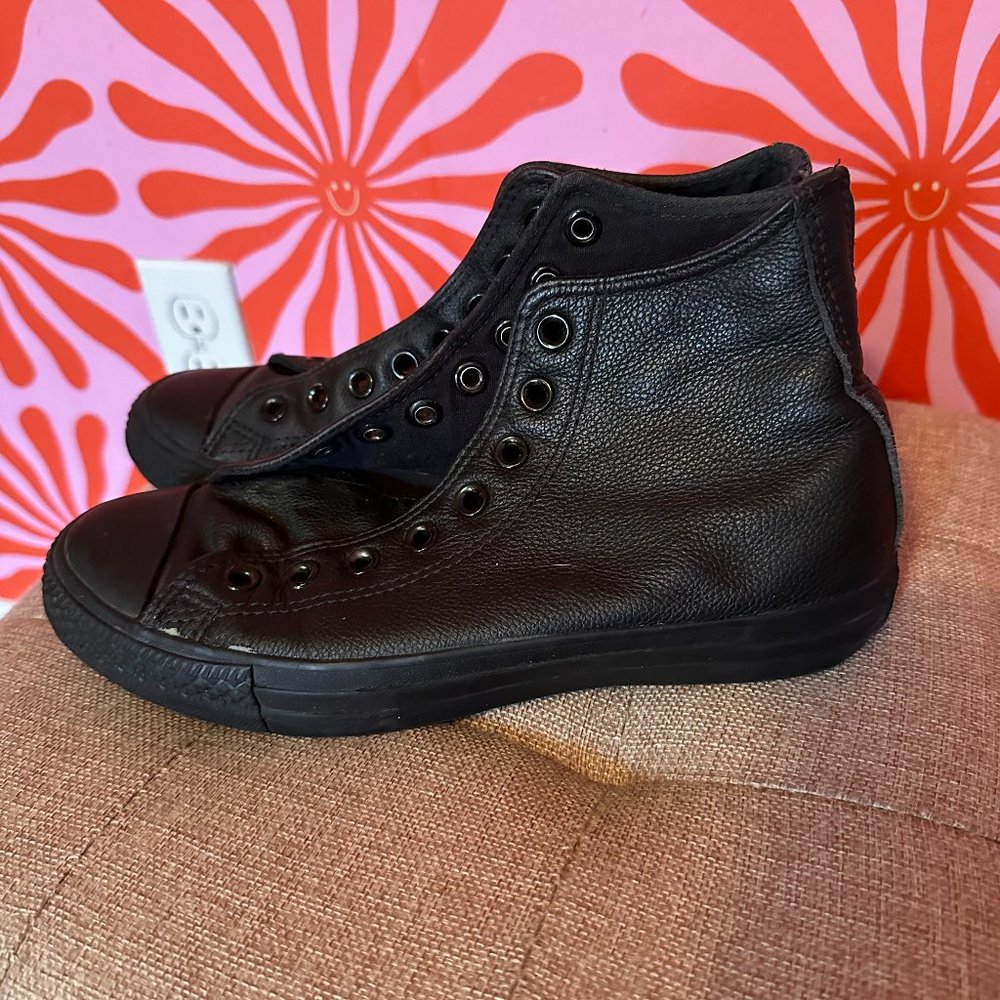 Black Leather Converse Shoes - Size 6.5 Men or 8.5 Women